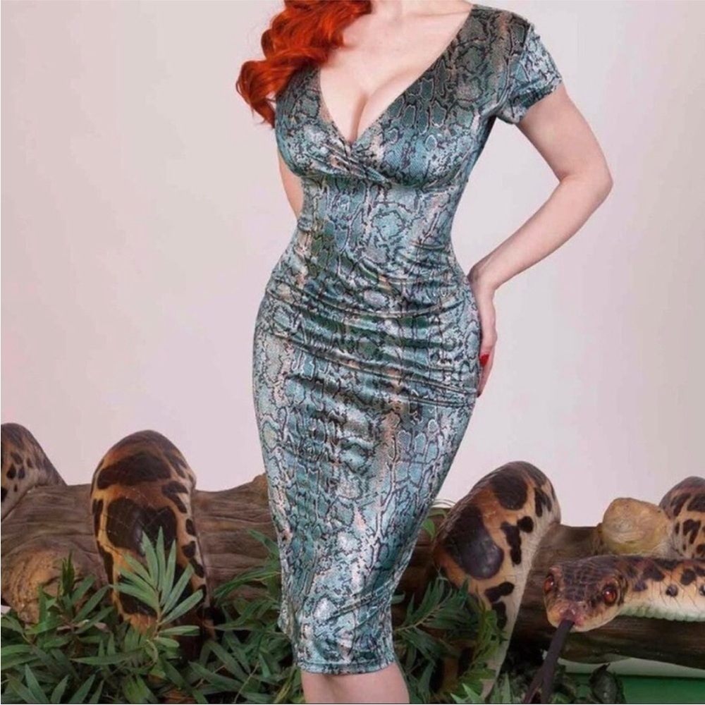 NWT TATYANA VENMON INK SPOT SNAKESKIN PRINT PENCIL DRESS PINUP RETRO SIZE SMALL